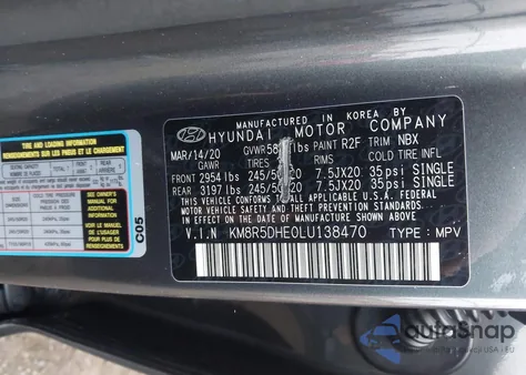 2020 Hyundai Palisade Limited z USA, uszkodzony, nr VIN KM8R5DHE0LU138470